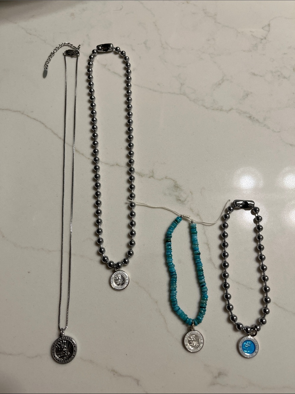 Turquoise, Silver and White Necklace and Bracelet Set Jewelry Get Back Brand
